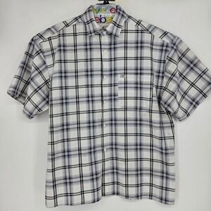 Caltop‎ Shirt Mens 3XL White Black Plaid Cholo Chicano Short Sleeve Button Up